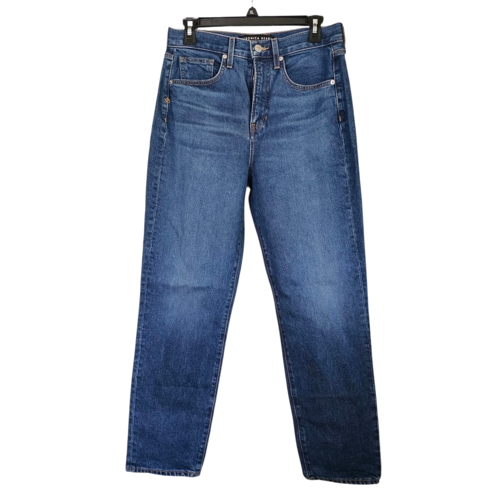 Veronica Beard Straight Leg Blue Jeans with Faded Details